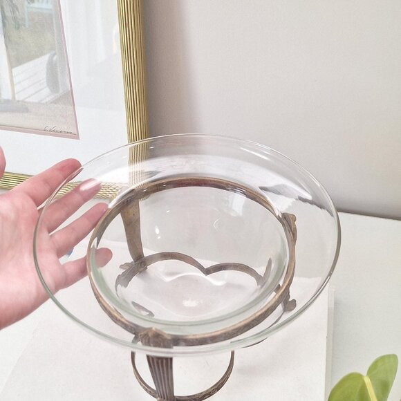 Vintage Brass & Glass Pedestal Bowl: Ornate Victorian Style Compote - Picture 3 of 4